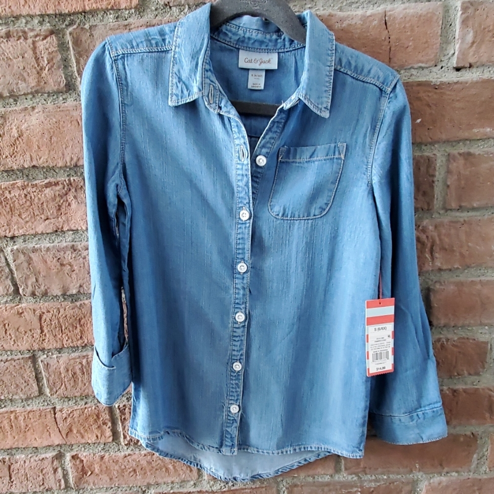 Girls button up denim long sleeve shirt